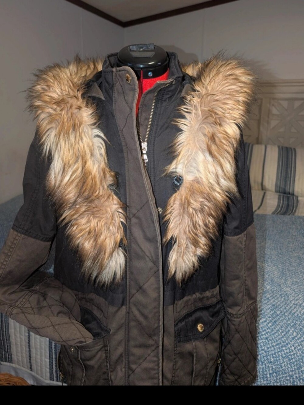 Express Faux Fur Trim Faux-Layered Anorak Parka Jacket